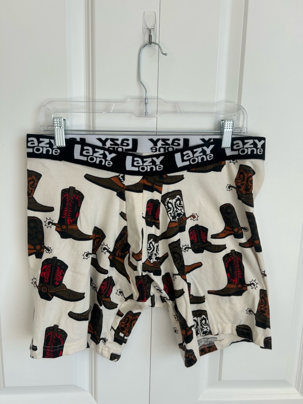 Lazy One Cream Boxer Briefs with Cowboy Boot Accents